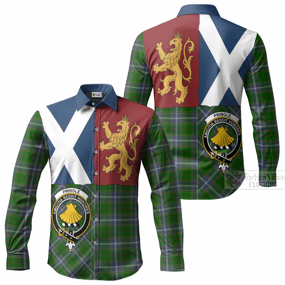 Pringle Crest Tartan Long Sleeve Button Shirts with Lion Rampant Saltire Style