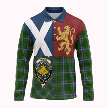 Pringle Crest Tartan Long Sleeve Polo Shirt with Lion Rampant Saltire Style