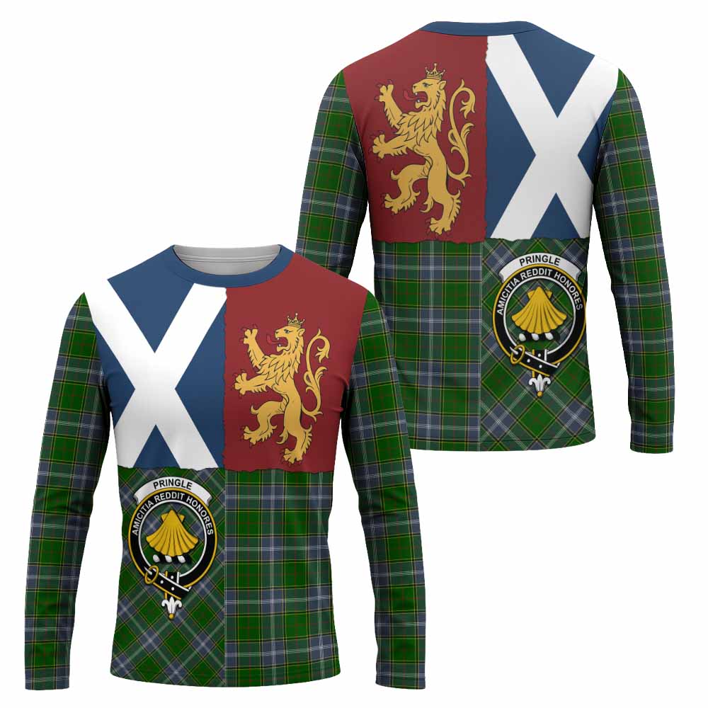 Pringle Crest Tartan Long Sleeve T-Shirt with Lion Rampant Saltire Style
