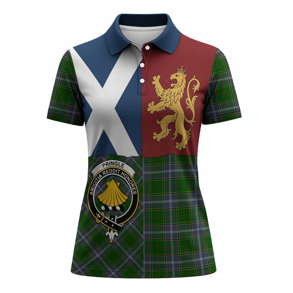 Pringle Crest Tartan Women Polo Shirt with Lion Rampant Saltire Style
