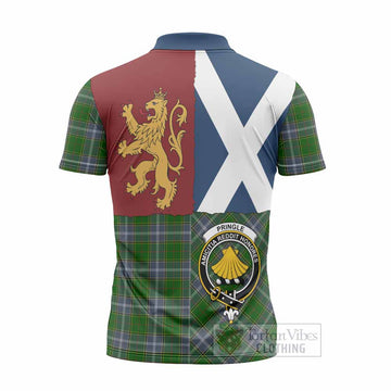 Pringle Crest Tartan Zipper Polo Shirt with Lion Rampant Saltire Style