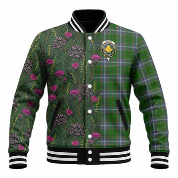Pringle Family Crest Tartan Baseball Jacket Scottish Thistle Flower Pattern Half Style