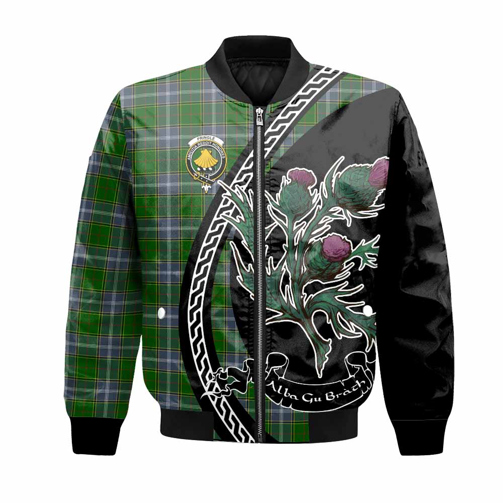 Pringle Family Crest Tartan Bomber Jacket Alba Thistle Inspired - Tartan Vibes Clothing
