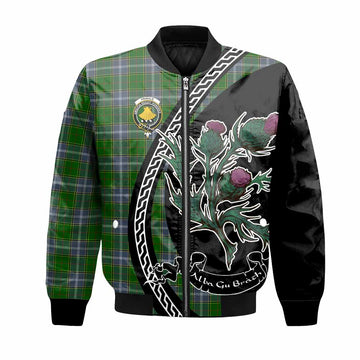 Pringle Family Crest Tartan Bomber Jacket Alba Thistle Inspired