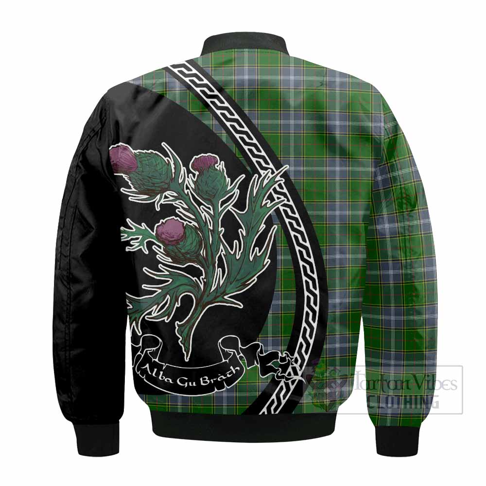Pringle Family Crest Tartan Bomber Jacket Alba Thistle Inspired - Tartan Vibes Clothing