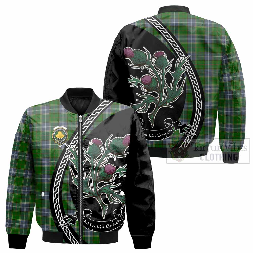Pringle Family Crest Tartan Bomber Jacket Alba Thistle Inspired - Tartan Vibes Clothing
