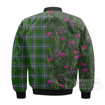Pringle Family Crest Tartan Bomber Jacket Scottish Thistle Flower Pattern Half Style