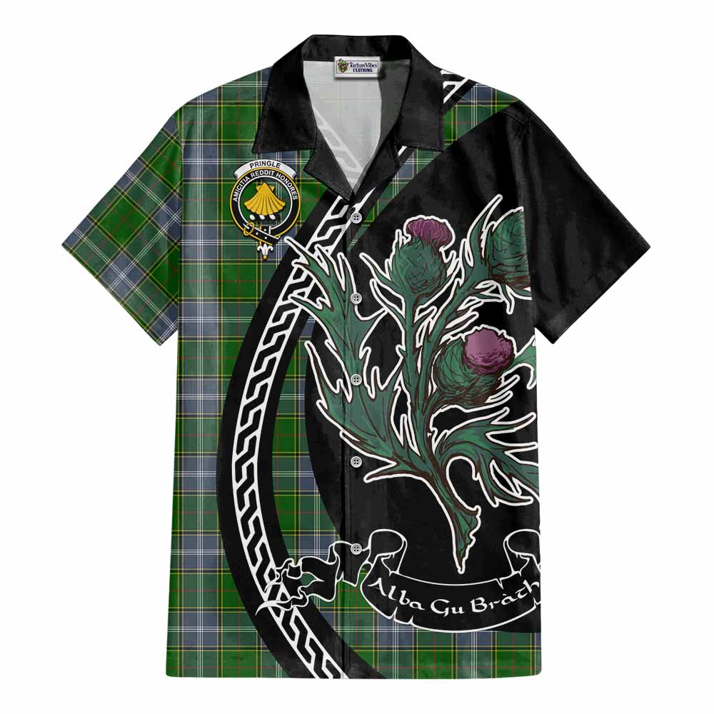Pringle Family Crest Tartan Cotton Hawaiian Shirt Alba Thistle Inspired - Tartan Vibes Clothing