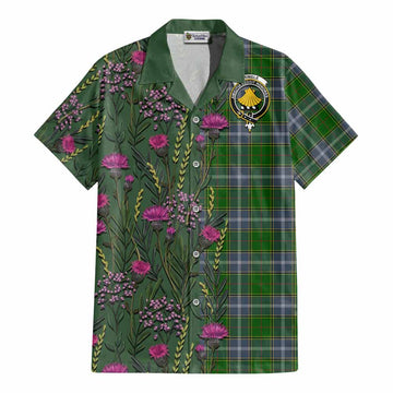 Pringle Family Crest Tartan Cotton Hawaiian Shirt Scottish Thistle Flower Pattern Half Style - Tartan Vibes Clothing