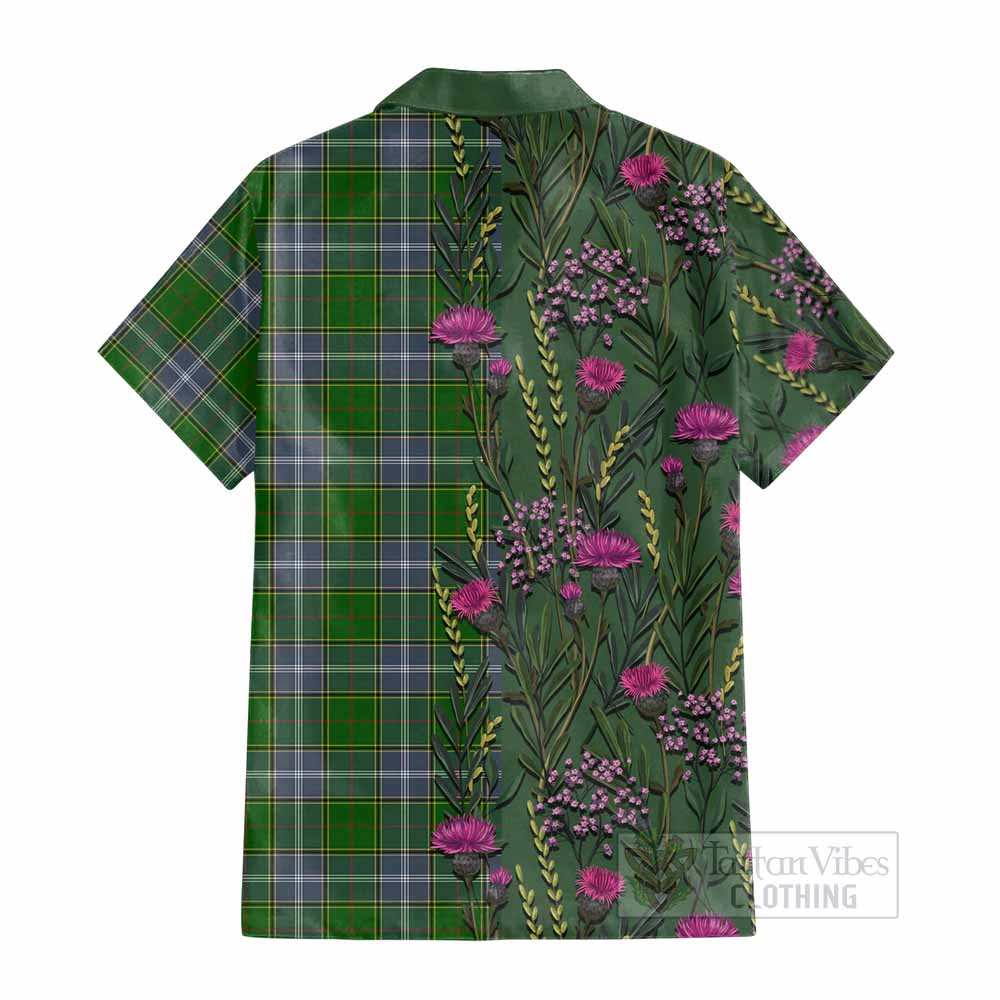Pringle Family Crest Tartan Cotton Hawaiian Shirt Scottish Thistle Flower Pattern Half Style - Tartan Vibes Clothing
