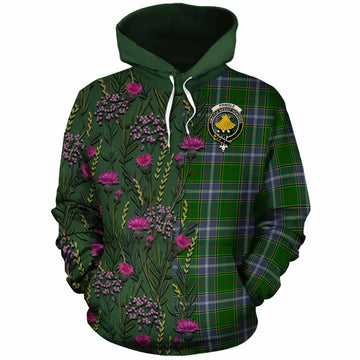 Pringle Family Crest Tartan Cotton Hoodie Scottish Thistle Flower Pattern Half Style