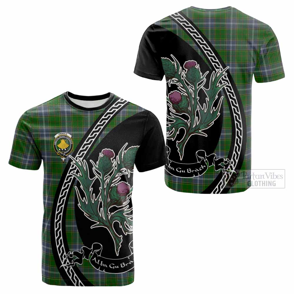 Pringle Family Crest Tartan Cotton T-shirt Alba Thistle Inspired - Tartan Vibes Clothing