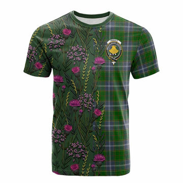 Pringle Family Crest Tartan Cotton T-shirt Scottish Thistle Flower Pattern Half Style - Tartan Vibes Clothing