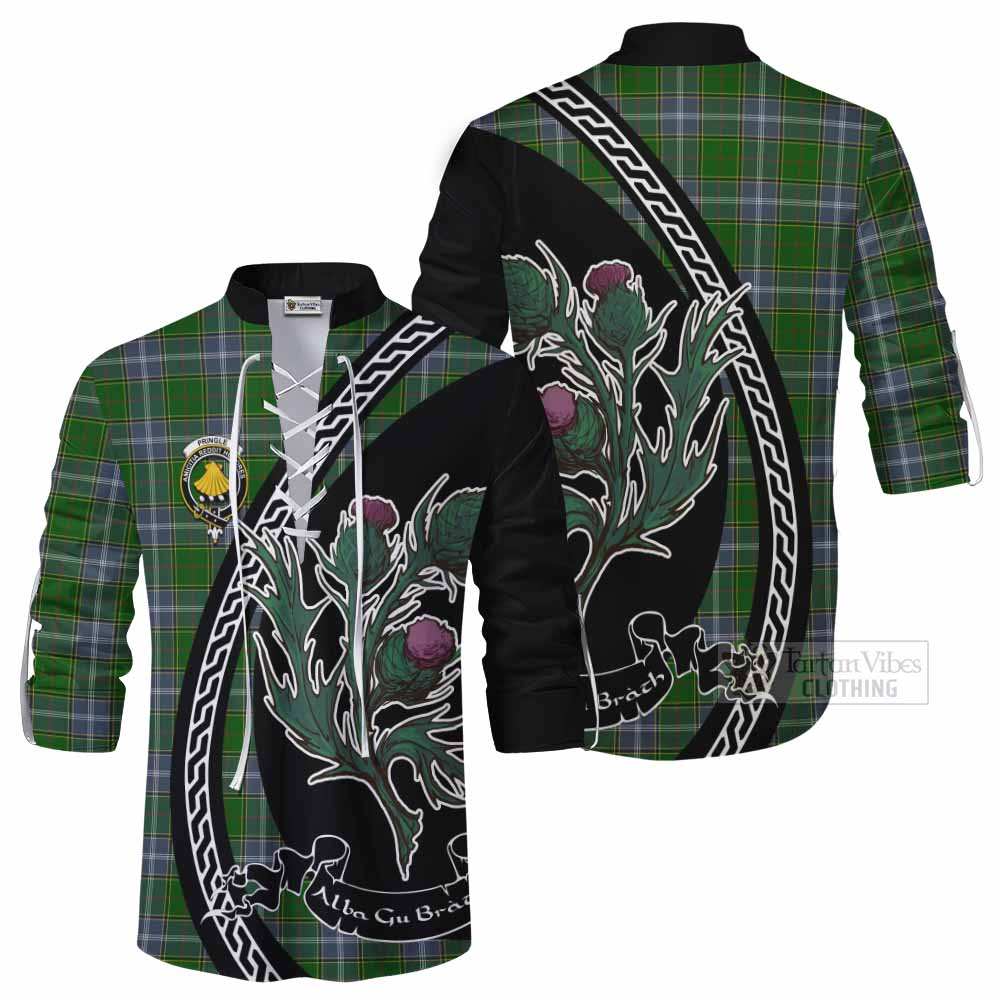 Pringle Family Crest Tartan Ghillie Shirt Alba Thistle Inspired - Tartan Vibes Clothing