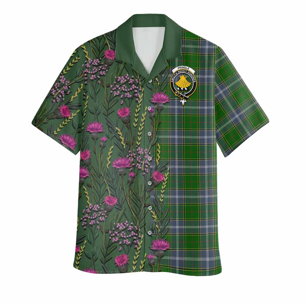 Pringle Family Crest Tartan Hawaiian Shirt Scottish Thistle Flower Pattern Half Style - Tartan Vibes Clothing