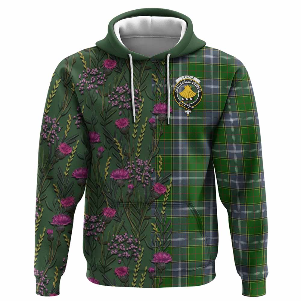 Pringle Family Crest Tartan Hoodie Scottish Thistle Flower Pattern Half Style - Tartan Vibes Clothing