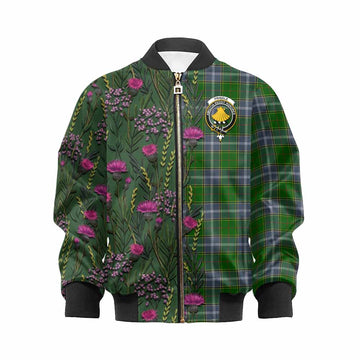 Pringle Family Crest Tartan Kid Bomber Jacket Scottish Thistle Flower Pattern Half Style - Tartan Vibes Clothing
