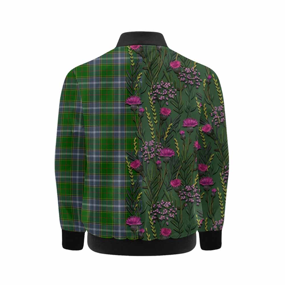 Pringle Family Crest Tartan Kid Bomber Jacket Scottish Thistle Flower Pattern Half Style - Tartan Vibes Clothing
