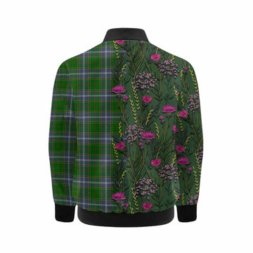 Pringle Family Crest Tartan Kid Bomber Jacket Scottish Thistle Flower Pattern Half Style - Tartan Vibes Clothing