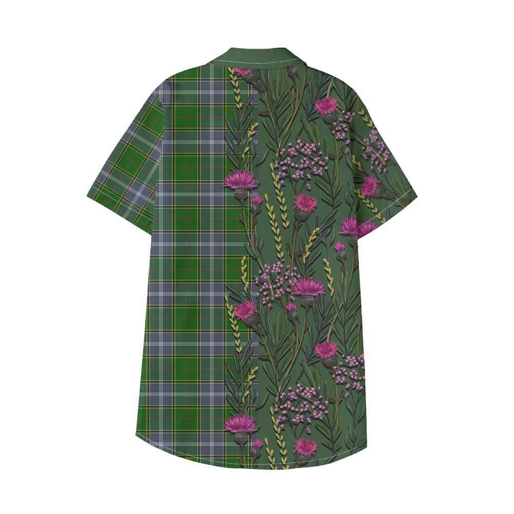 Pringle Family Crest Tartan Kid Hawaiian Shirt Scottish Thistle Flower Pattern Half Style - Tartan Vibes Clothing