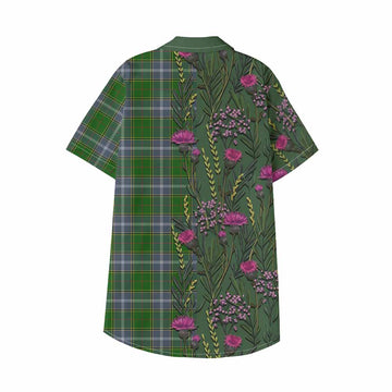 Pringle Family Crest Tartan Kid Hawaiian Shirt Scottish Thistle Flower Pattern Half Style - Tartan Vibes Clothing