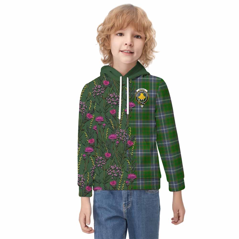 Pringle Family Crest Tartan Kid Hoodie Scottish Thistle Flower Pattern Half Style - Tartan Vibes Clothing