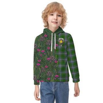 Pringle Family Crest Tartan Kid Hoodie Scottish Thistle Flower Pattern Half Style - Tartan Vibes Clothing