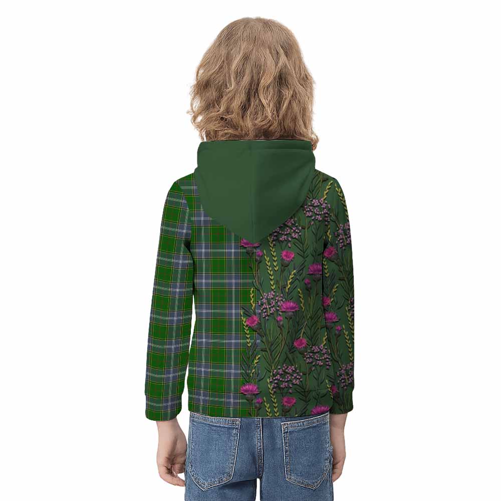 Pringle Family Crest Tartan Kid Hoodie Scottish Thistle Flower Pattern Half Style - Tartan Vibes Clothing