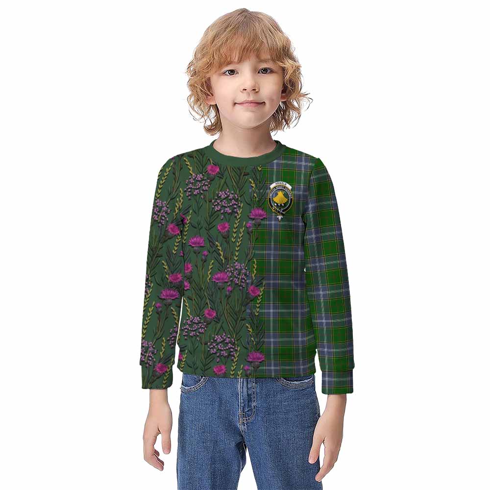 Pringle Family Crest Tartan Kid Knitted Sweatshirt Scottish Thistle Flower Pattern Half Style - Tartan Vibes Clothing