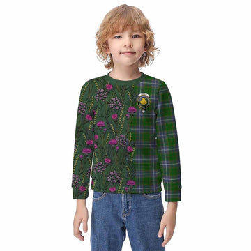 Pringle Family Crest Tartan Kid Knitted Sweatshirt Scottish Thistle Flower Pattern Half Style - Tartan Vibes Clothing
