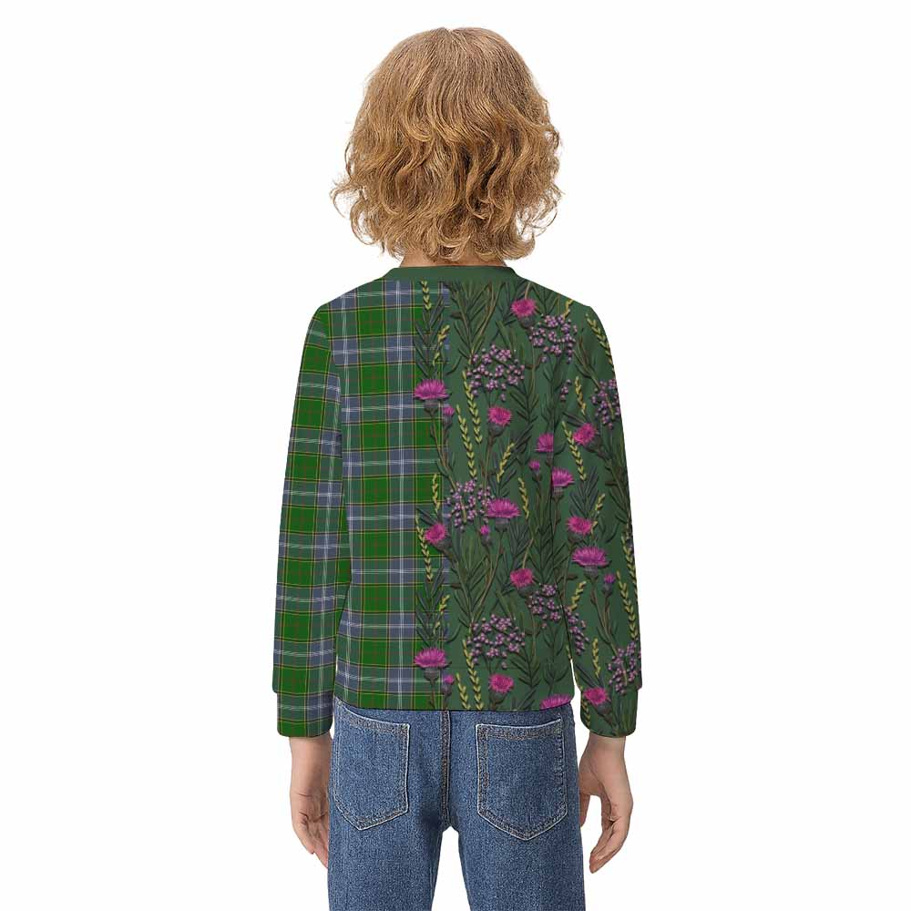 Pringle Family Crest Tartan Kid Knitted Sweatshirt Scottish Thistle Flower Pattern Half Style - Tartan Vibes Clothing
