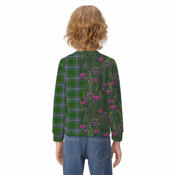 Pringle Family Crest Tartan Kid Knitted Sweatshirt Scottish Thistle Flower Pattern Half Style - Tartan Vibes Clothing