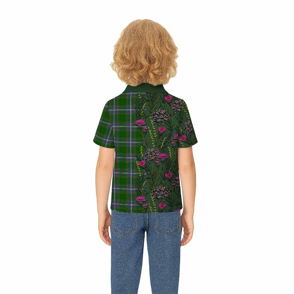 Pringle Family Crest Tartan Kid Polo Shirt Scottish Thistle Flower Pattern Half Style - Tartan Vibes Clothing