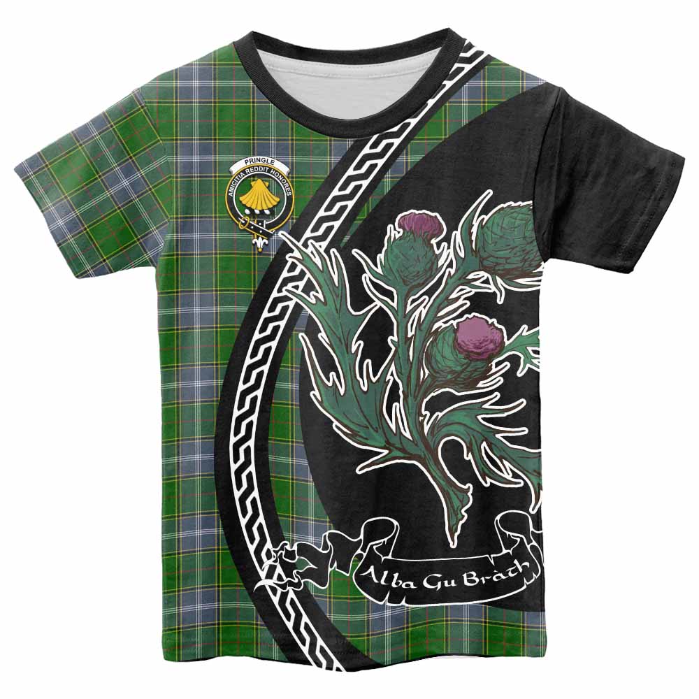 Pringle Family Crest Tartan Kid T-shirt Alba Thistle Inspired - Tartan Vibes Clothing
