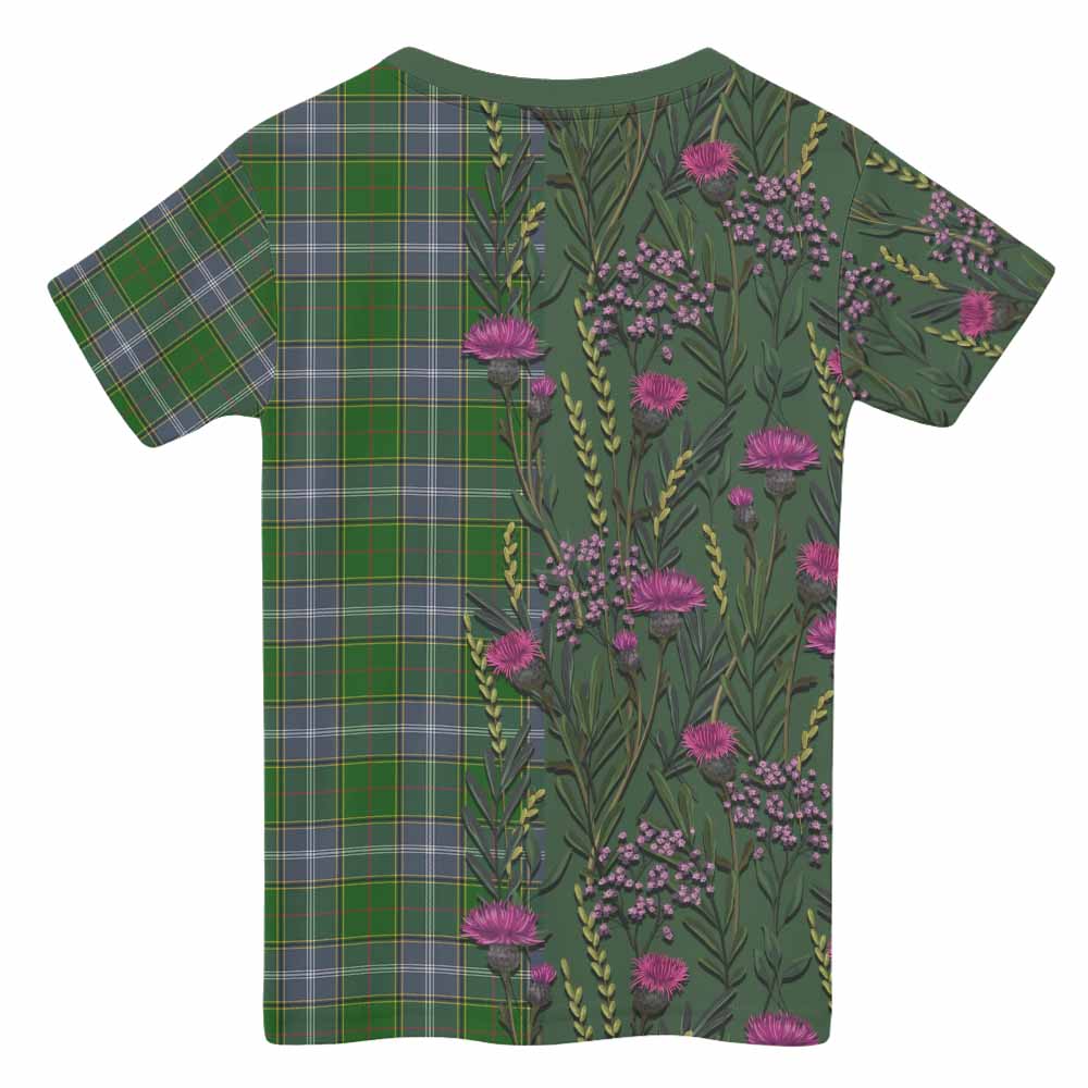 Pringle Family Crest Tartan Kid T-shirt Scottish Thistle Flower Pattern Half Style - Tartan Vibes Clothing