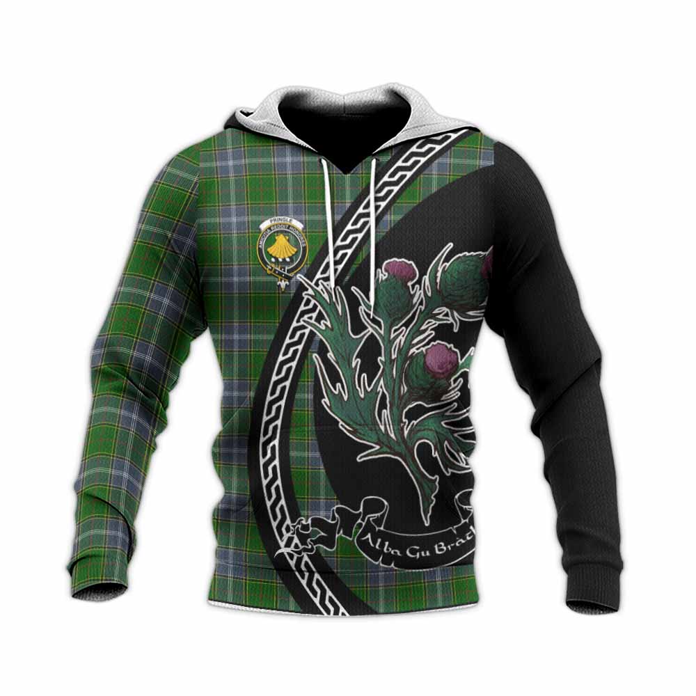 Pringle Family Crest Tartan Knitted Hoodie Alba Thistle Inspired - Tartan Vibes Clothing