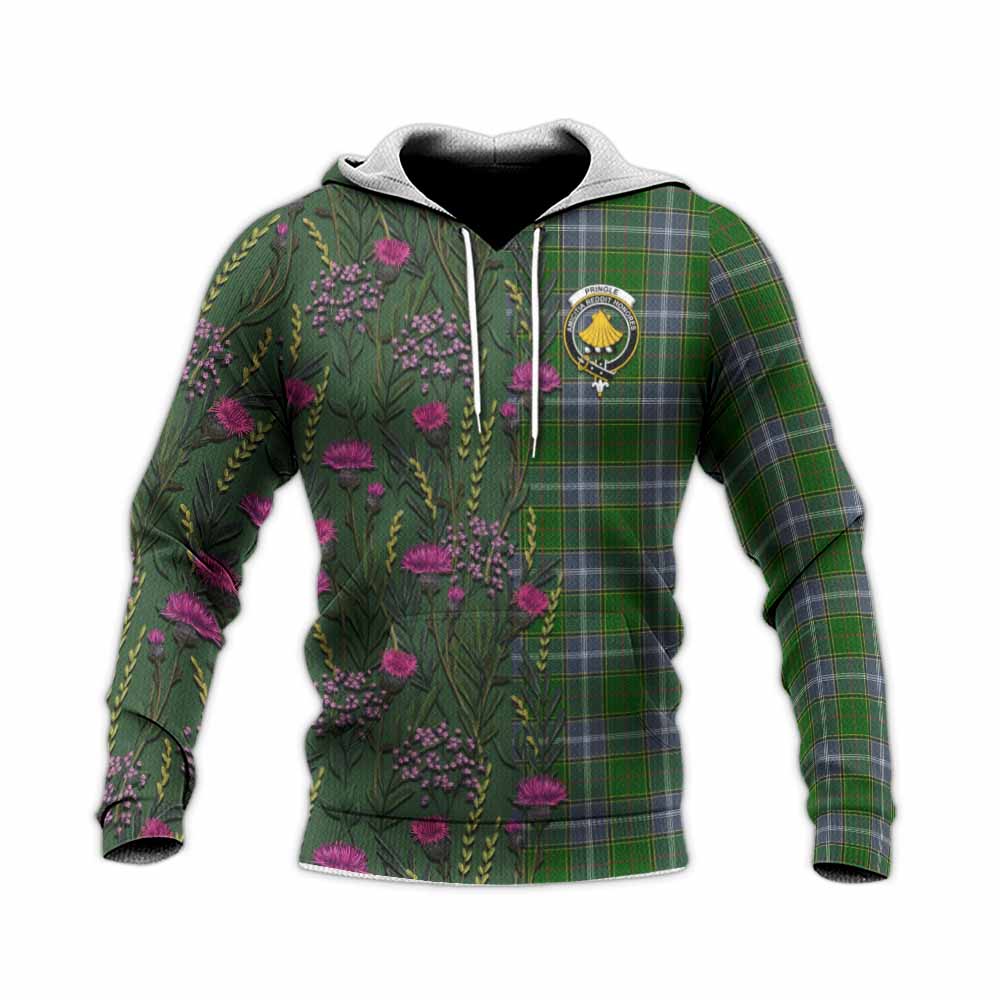 Pringle Family Crest Tartan Knitted Hoodie Scottish Thistle Flower Pattern Half Style - Tartan Vibes Clothing