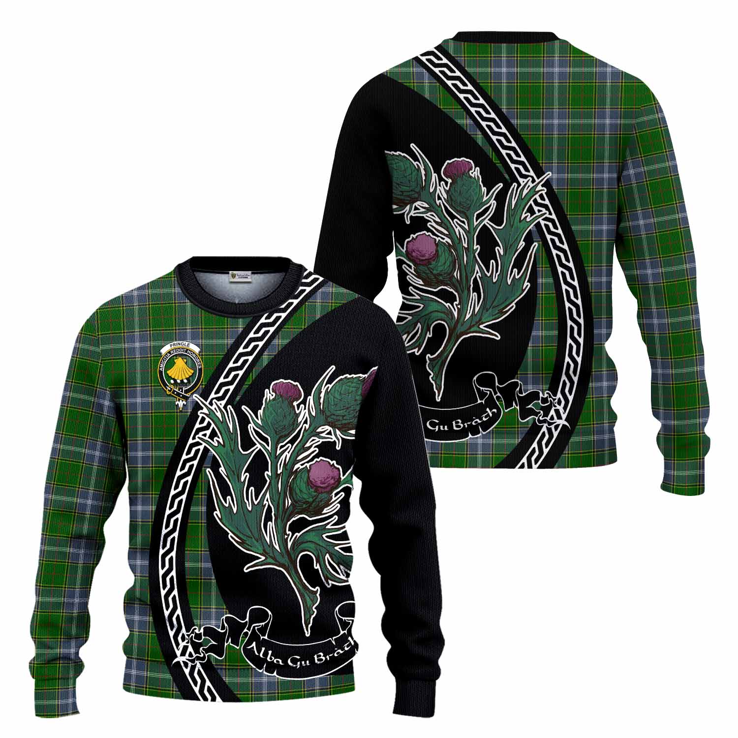 Pringle Family Crest Tartan Knitted Sweater Alba Thistle Inspired - Tartan Vibes Clothing