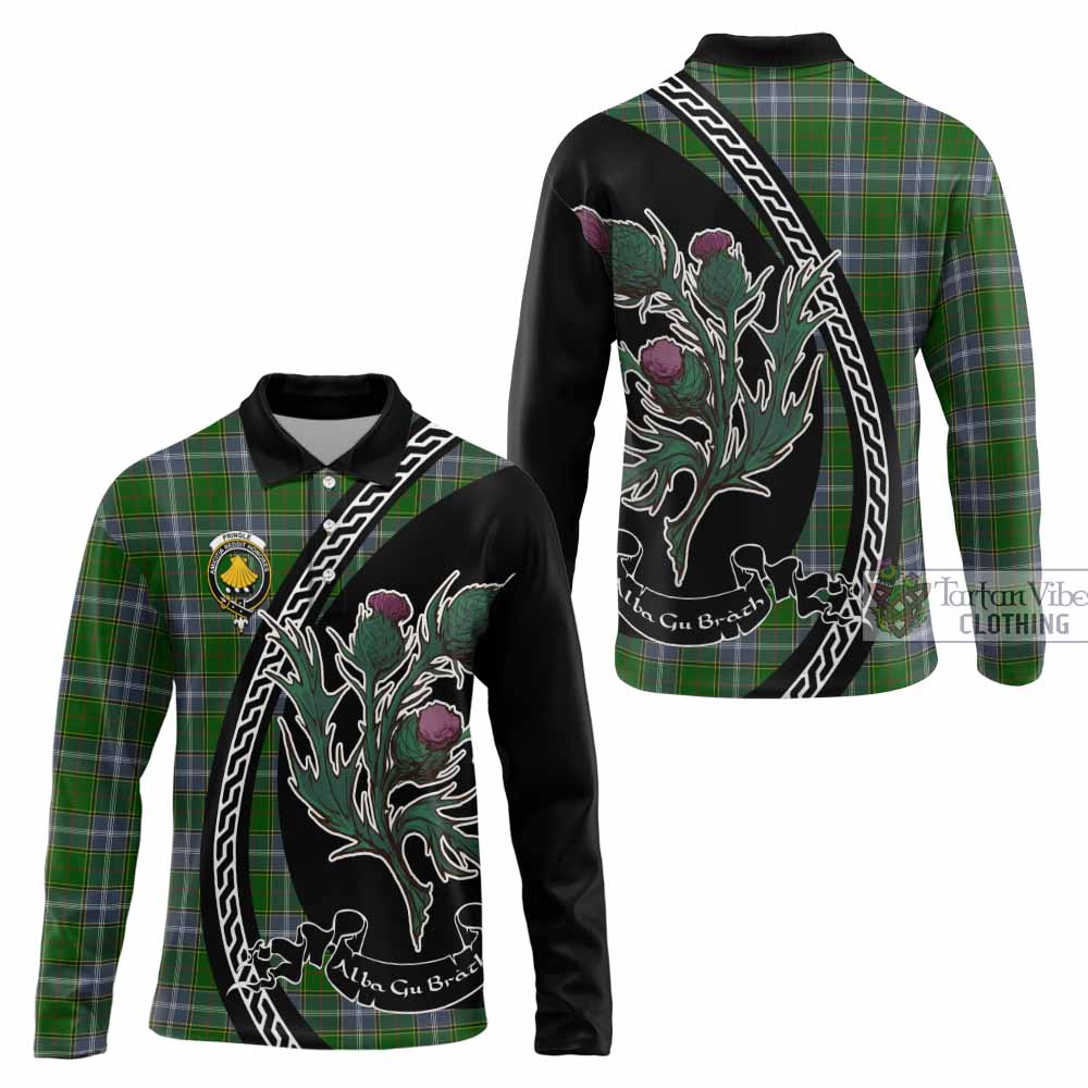 Pringle Family Crest Tartan Long Sleeve Polo Shirt Alba Thistle Inspired - Tartan Vibes Clothing