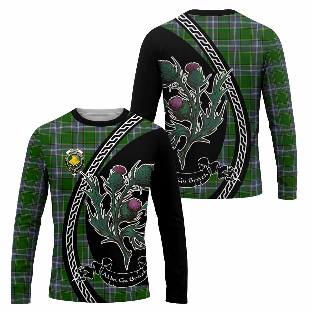Pringle Family Crest Tartan Long Sleeve T-Shirt Alba Thistle Inspired - Tartan Vibes Clothing