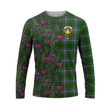 Pringle Family Crest Tartan Long Sleeve T-Shirt Scottish Thistle Flower Pattern Half Style
