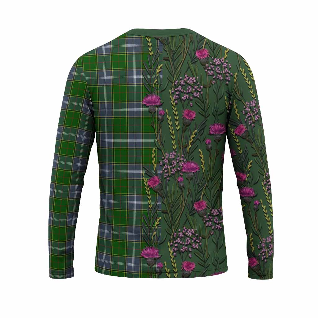 Pringle Family Crest Tartan Long Sleeve T-Shirt Scottish Thistle Flower Pattern Half Style - Tartan Vibes Clothing