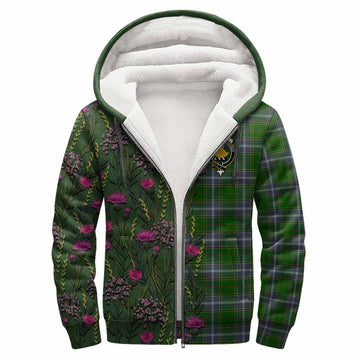 Pringle Family Crest Tartan Sherpa Hoodie Scottish Thistle Flower Pattern Half Style