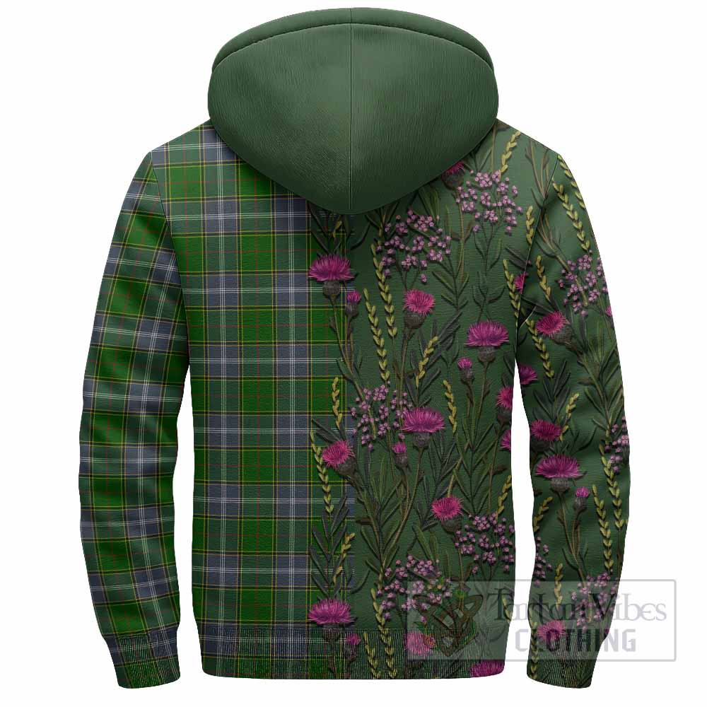 Pringle Family Crest Tartan Sherpa Hoodie Scottish Thistle Flower Pattern Half Style - Tartan Vibes Clothing
