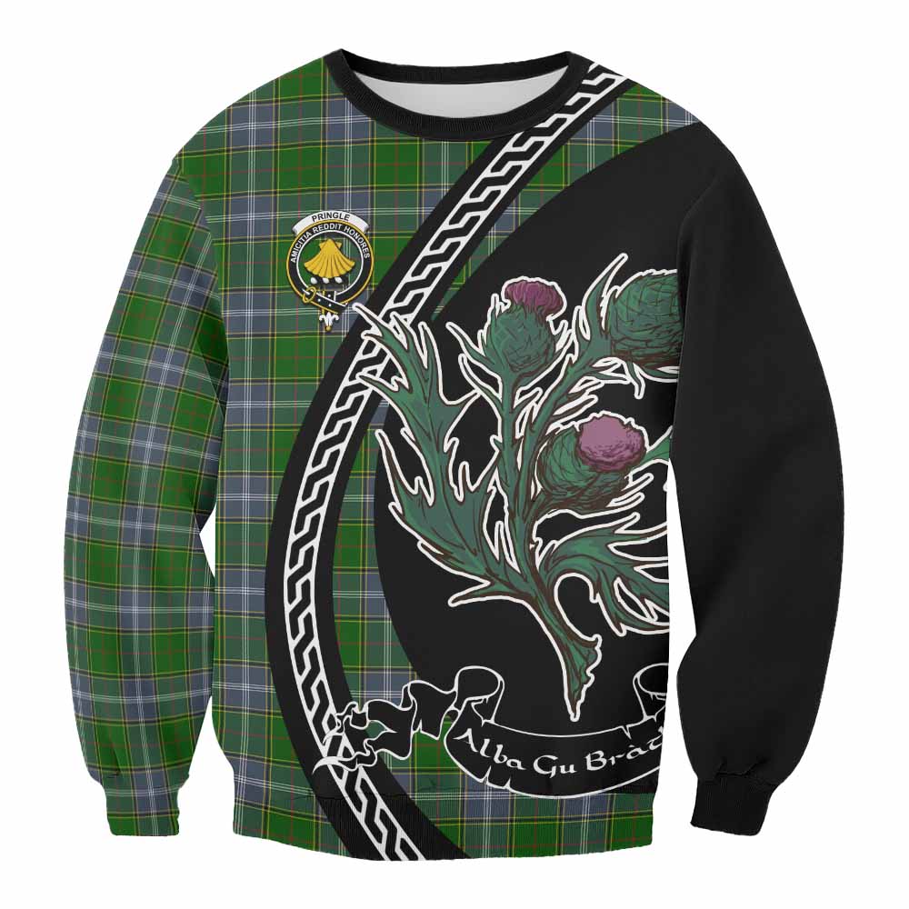 Pringle Family Crest Tartan Sweatshirt Alba Thistle Inspired - Tartan Vibes Clothing