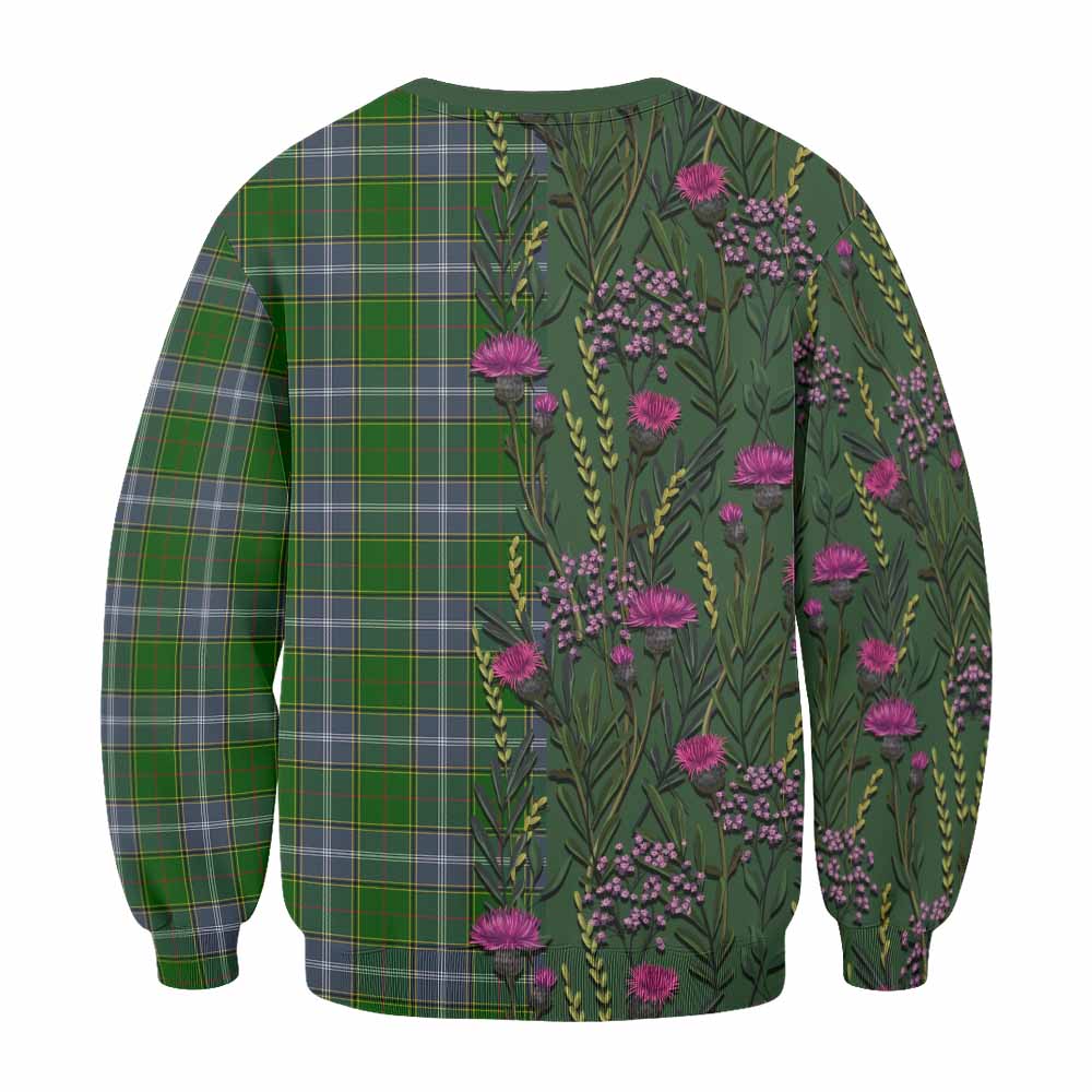 Pringle Family Crest Tartan Sweatshirt Scottish Thistle Flower Pattern Half Style - Tartan Vibes Clothing