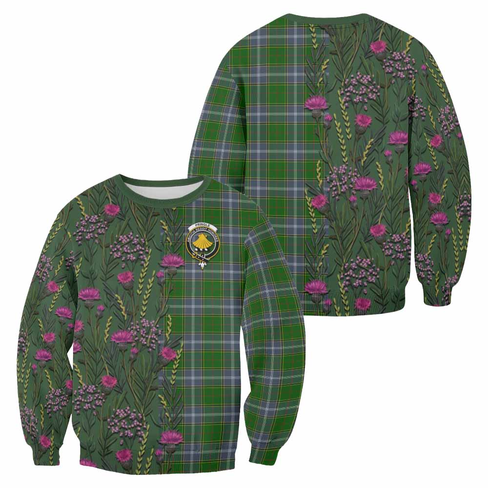 Pringle Family Crest Tartan Sweatshirt Scottish Thistle Flower Pattern Half Style - Tartan Vibes Clothing