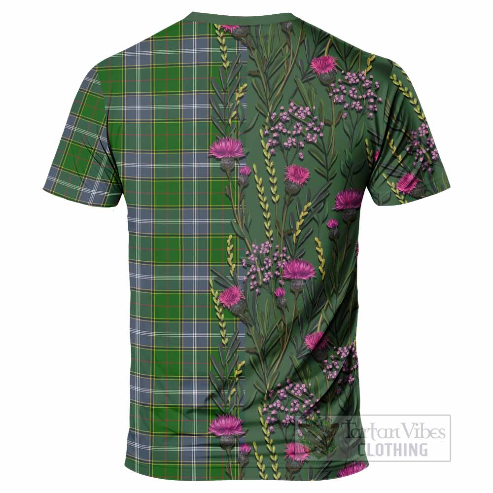 Pringle Family Crest Tartan T-Shirt Scottish Thistle Flower Pattern Half Style - Tartan Vibes Clothing