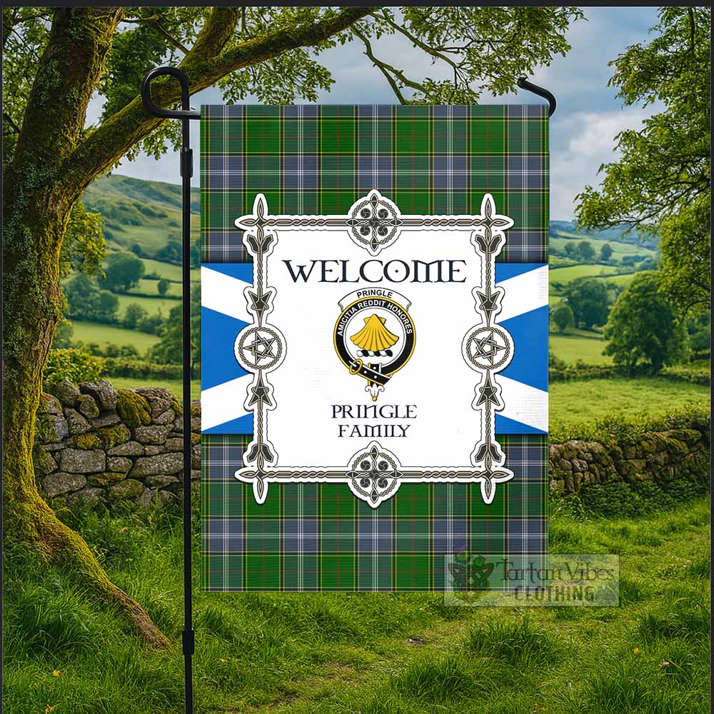 Pringle Family Crest Tartan Welcome Garden Flag Saltire Harmony Style - Tartan Vibes Clothing
