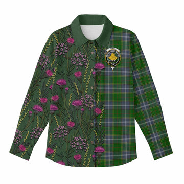 Pringle Family Crest Tartan Women Casual Shirt Scottish Thistle Flower Pattern Half Style - Tartan Vibes Clothing